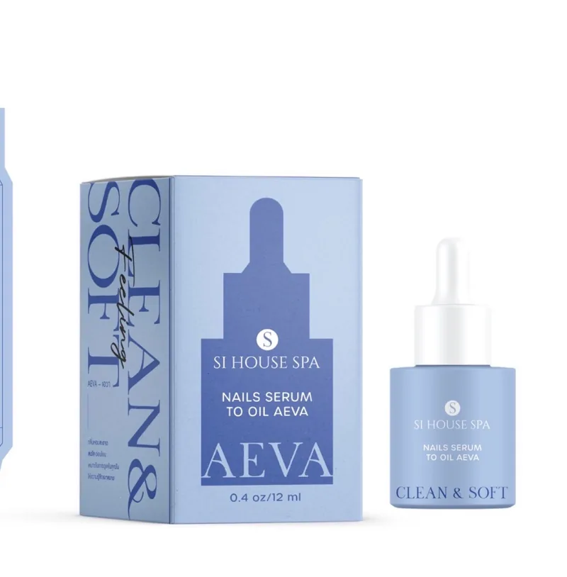 กล่องและขวด Nails Serum to Oil กลิ่น AEVA (Clean & Soft) สีฟ้า